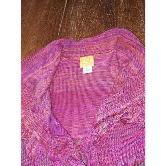 PL Ruby Rd Petite Pink Purple Grey Fringe Lapel Open Front Knit Sweater Cardigan - Picture 4 of 5